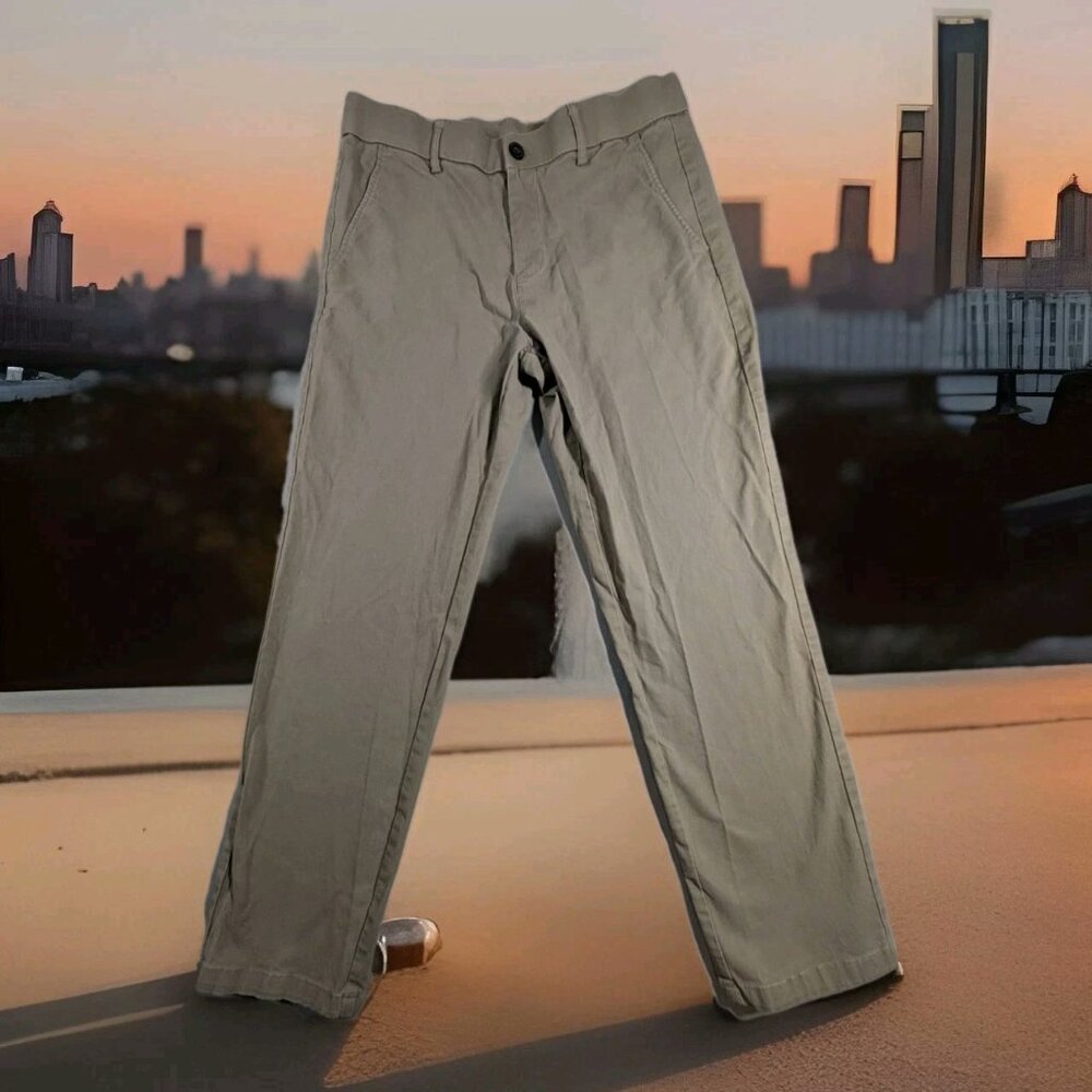 Plaid & Plain Men's Khaki Flat Front Chino Pants 32x28